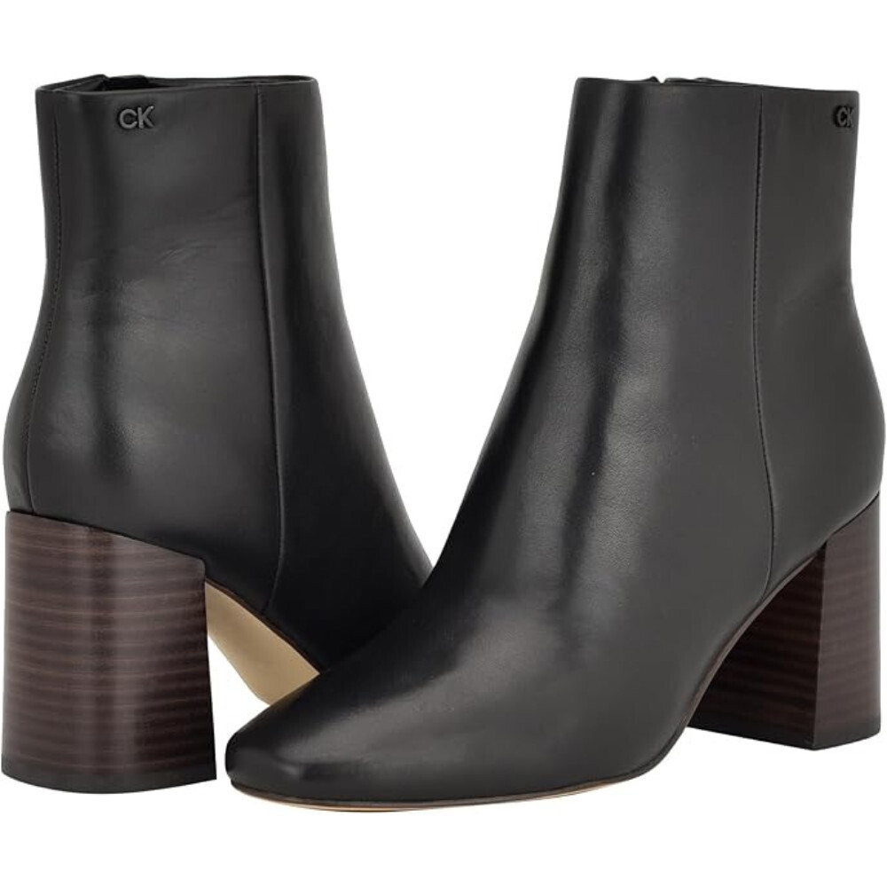 Calvin Klein Broma Boots Women's 6 Black Leather Block Heel Ankle Bootie LION662